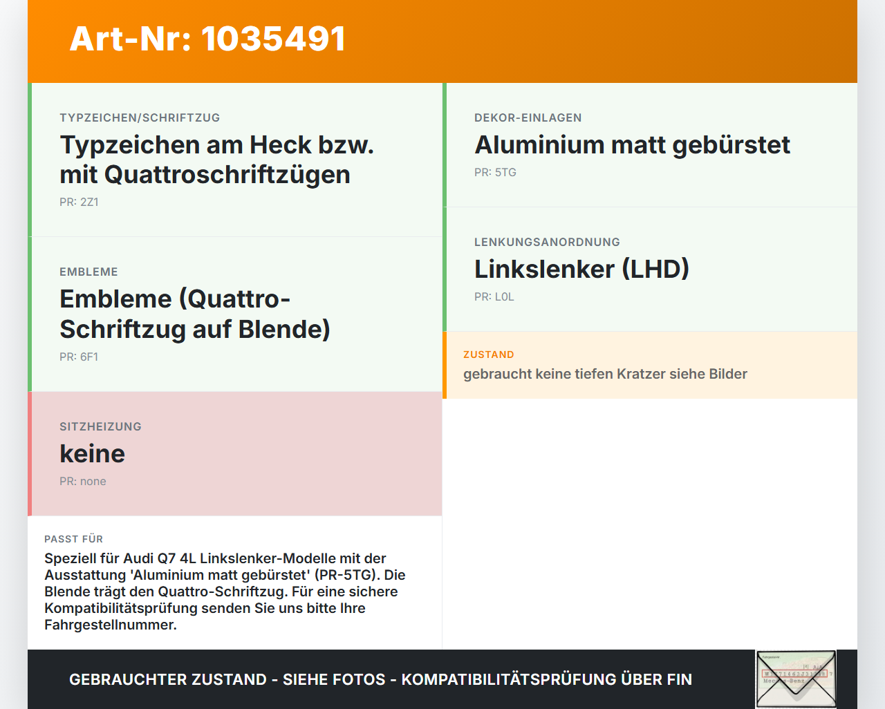 Audi Q7 4L 09-15 Blende Quattro für Armaturenbrett Abdeckung Audi Q7 4L 09-15 22.10.2012 4L1853190D 4L1853190 gebraucht Vorschau 3