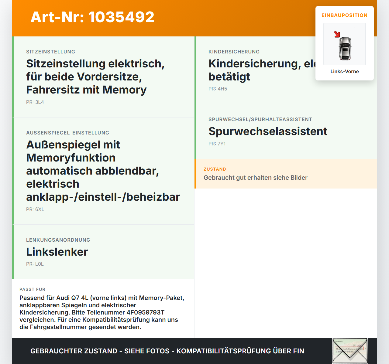 Audi Q7 4L 09-15 Steuergerät ECU Modul Türsteuergerät Links Vorne Audi Q7 4L 09-15 22.10.2012 4F0959793T 8K0959793M... Vorschau 3