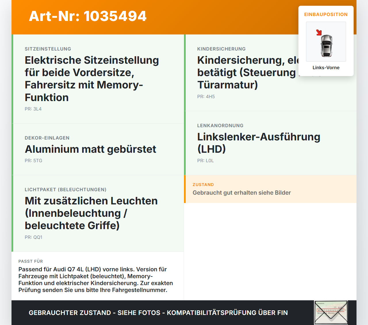 Audi Q7 4L 09-15 Türgriff Griff Griffmuschel Innen Innenbetätigung Links Vorne Beleuchtet Audi Q7 4L 09-15... Vorschau 3