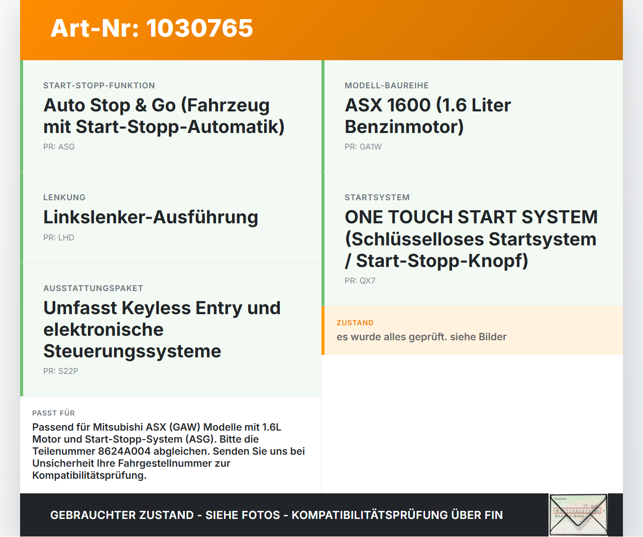 Mitsubishi ASX GAW 16-19 Bremslichtrelais Stop Lamp Relay Mitsubishi ASX GAW 16-19 15.09.2017 8624A004 GEL-M003-001... Vorschau 3
