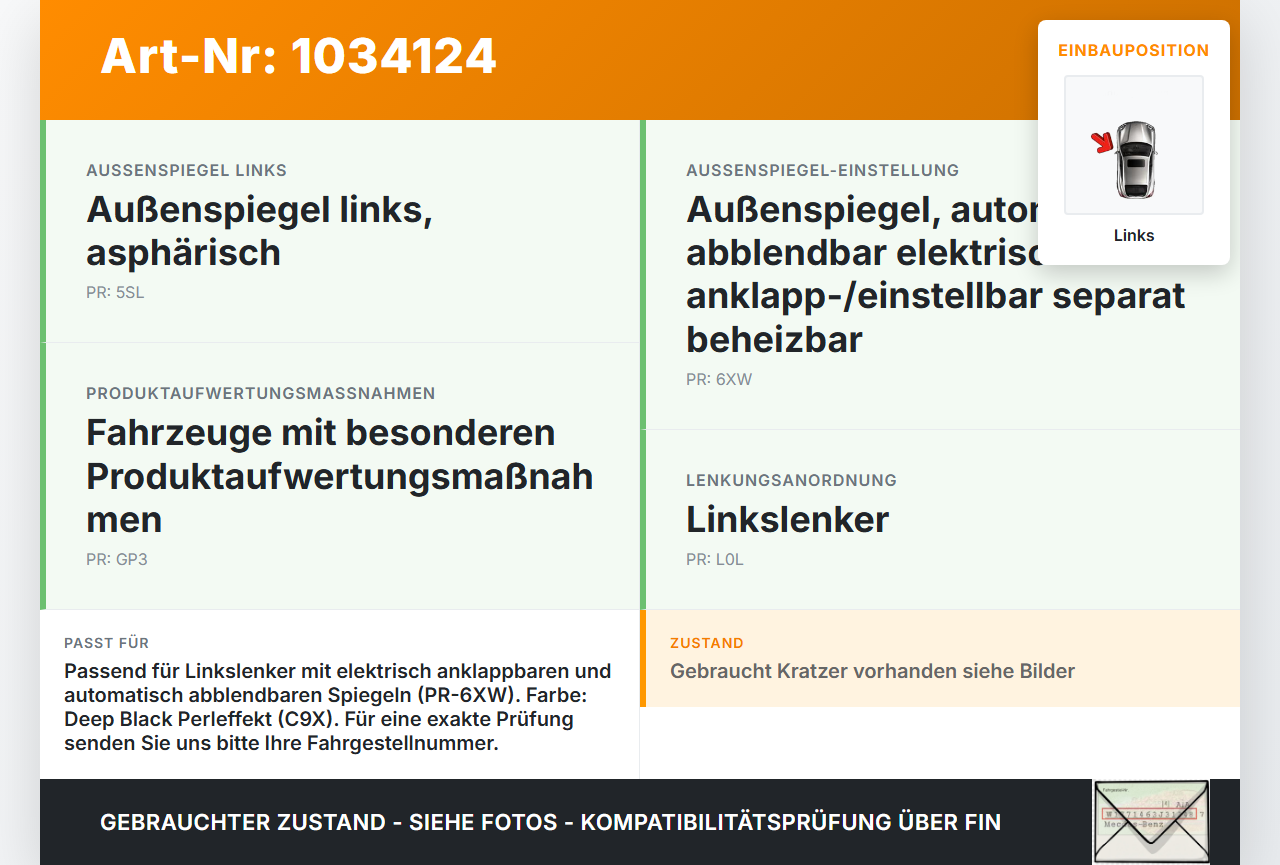 VW Phaeton 3D 10-16 Spiegel Aussenspiegel Schwarz mit Blinker Links Elektrochrom LC9X VW Phaeton 3D 10-16... Vorschau 3
