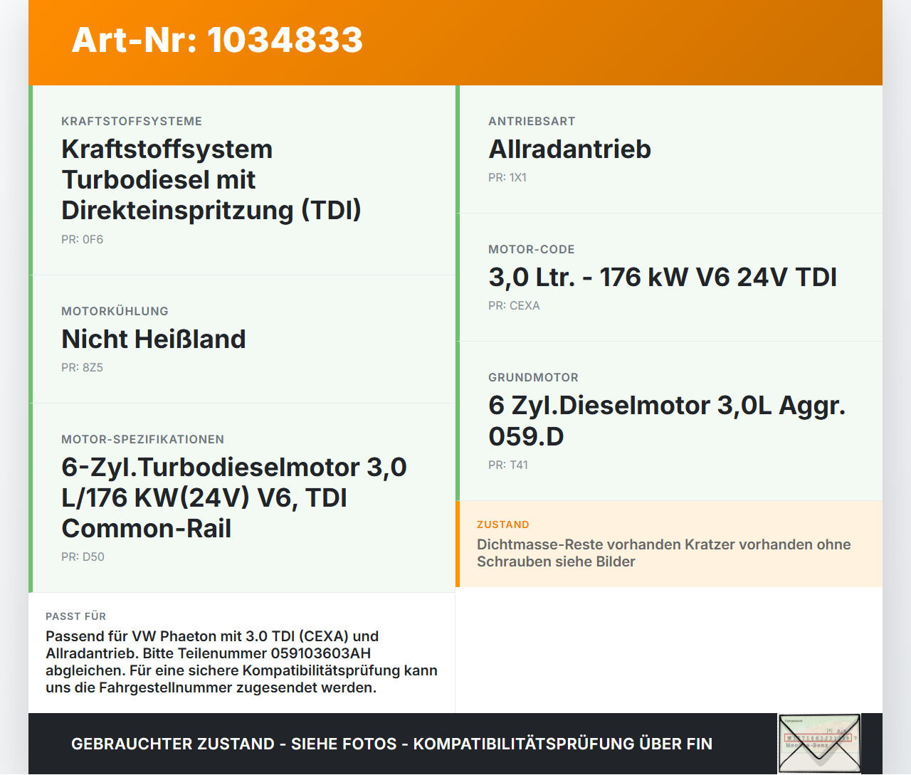 VW Phaeton 3D 10-16 TDI 3,0 176KW CEXA Ölwanne Motorwanne Unterteil VW Phaeton 3D 10-16 15.12.2011 059103603AH gebraucht Vorschau 3