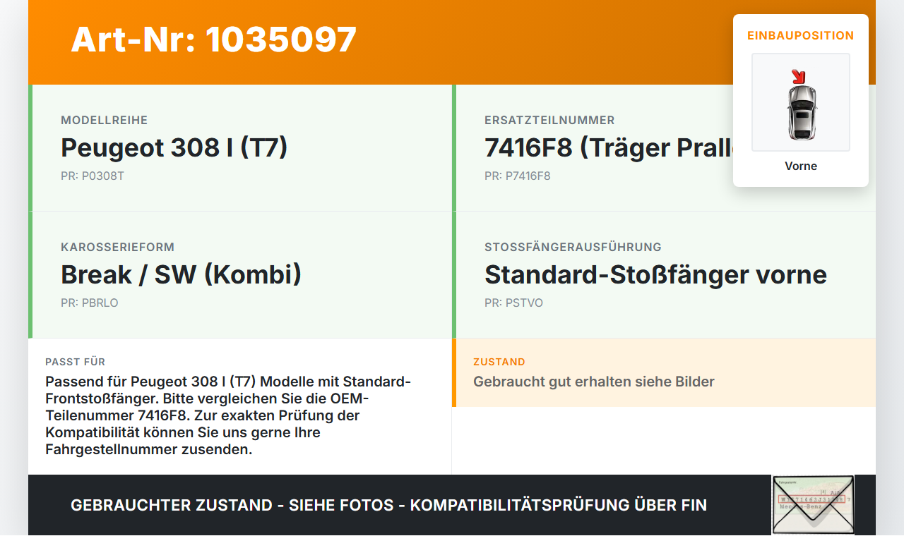 Peugeot 308 I T7 07-11 Träger Pralldämpfer für Stoßstange Vorne Peugeot 308 I T7 07-11 30.09.2008 gebraucht Vorschau 3