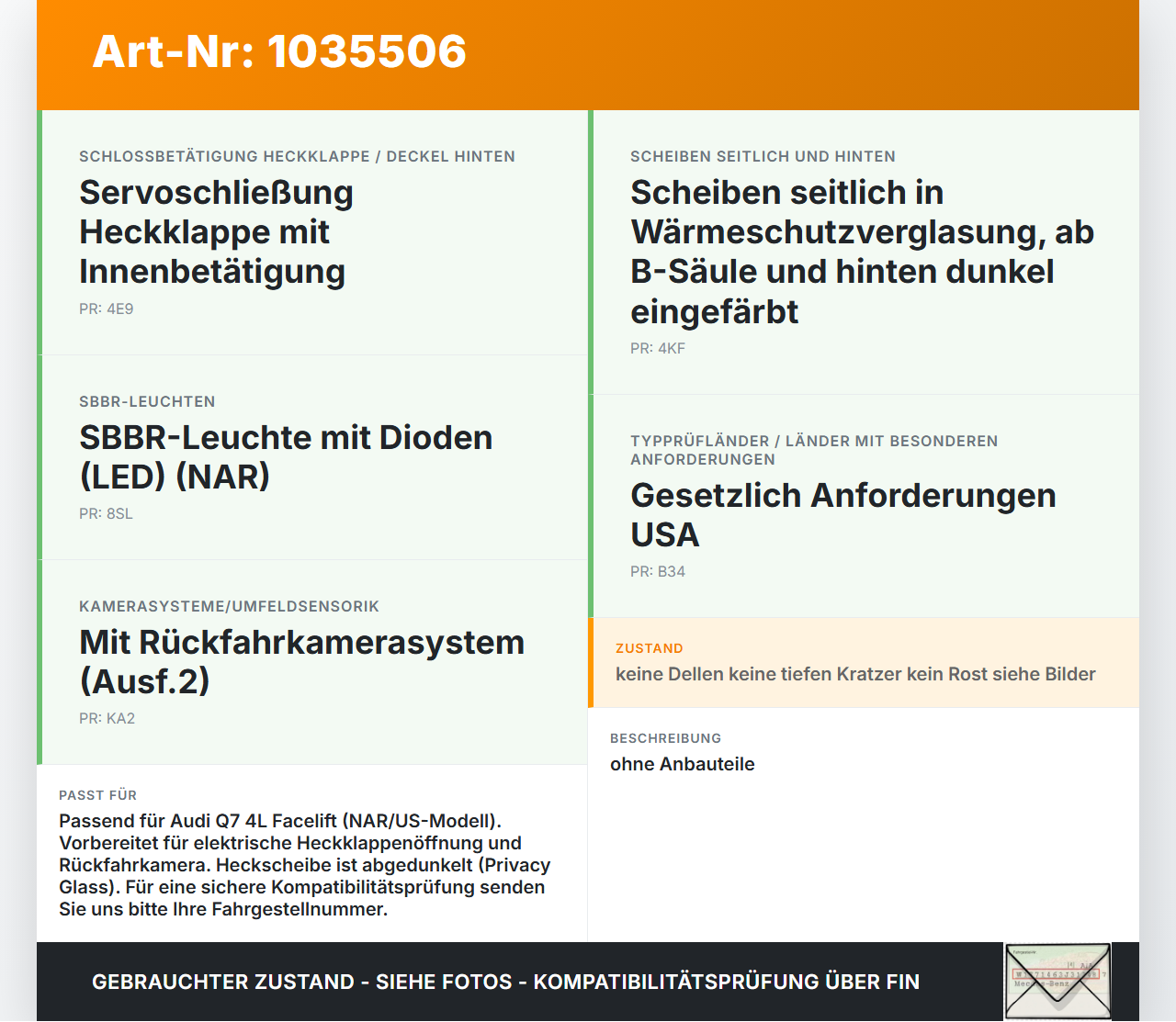 Audi Q7 4L 09-15 Heckklappe Kofferraumdeckel LC9X Audi Q7 4L 09-15 22.10.2012 4L0827023B gebraucht Vorschau 3