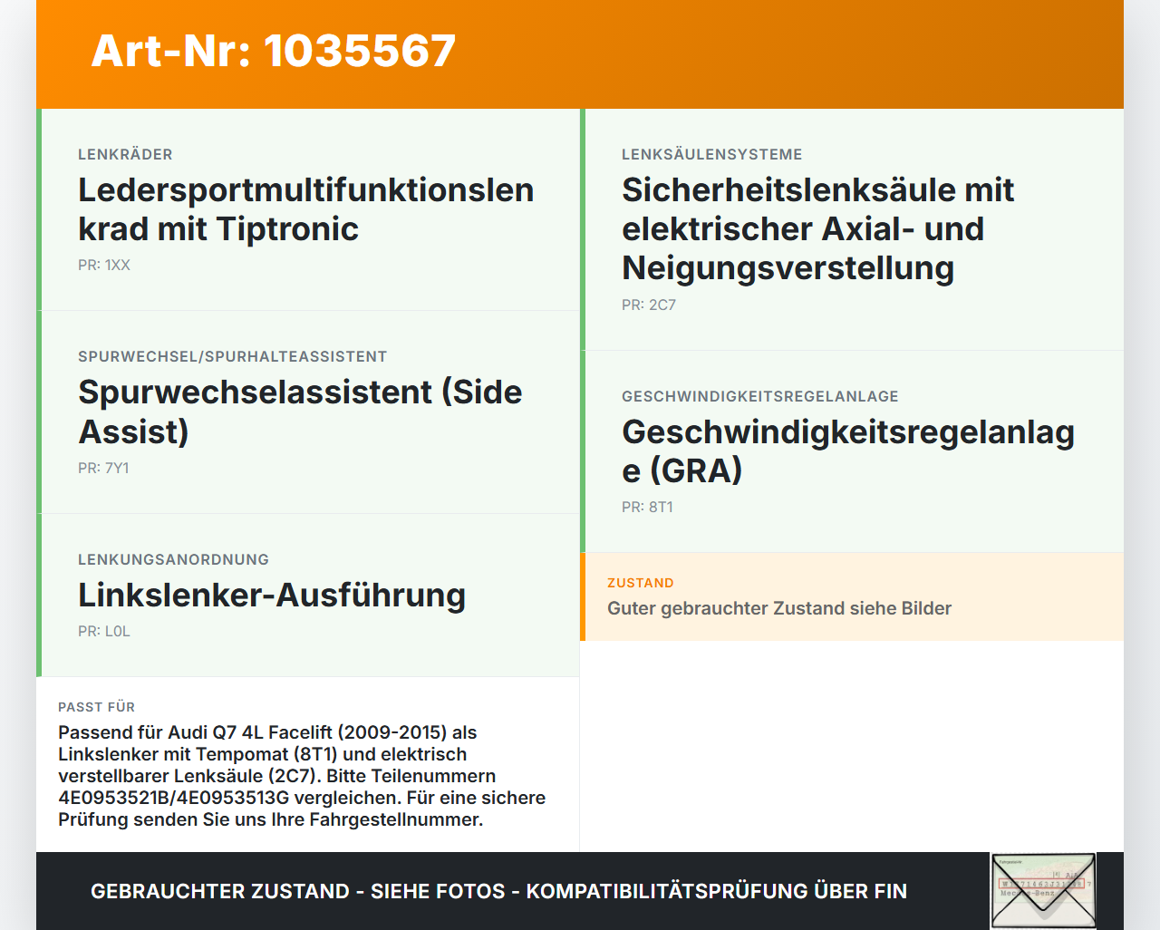 Audi Q7 4L 09-15 Lenkstockschalter für Tempomat Bedienung Blinker Audi Q7 4L 09-15 22.10.2012 4E0953521B 4E0953513G... Vorschau 3