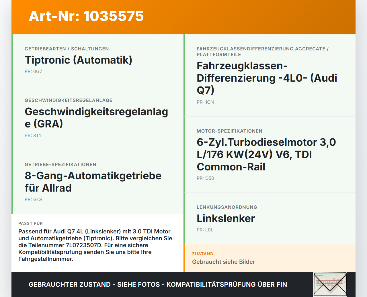 Audi Q7 4L 09-15 TDI 3,0 176KW Gaswertgeber Gaspedal Fahrpedal Sensor Audi Q7 4L 09-15 22.10.2012 7L0723507D... Vorschau 3