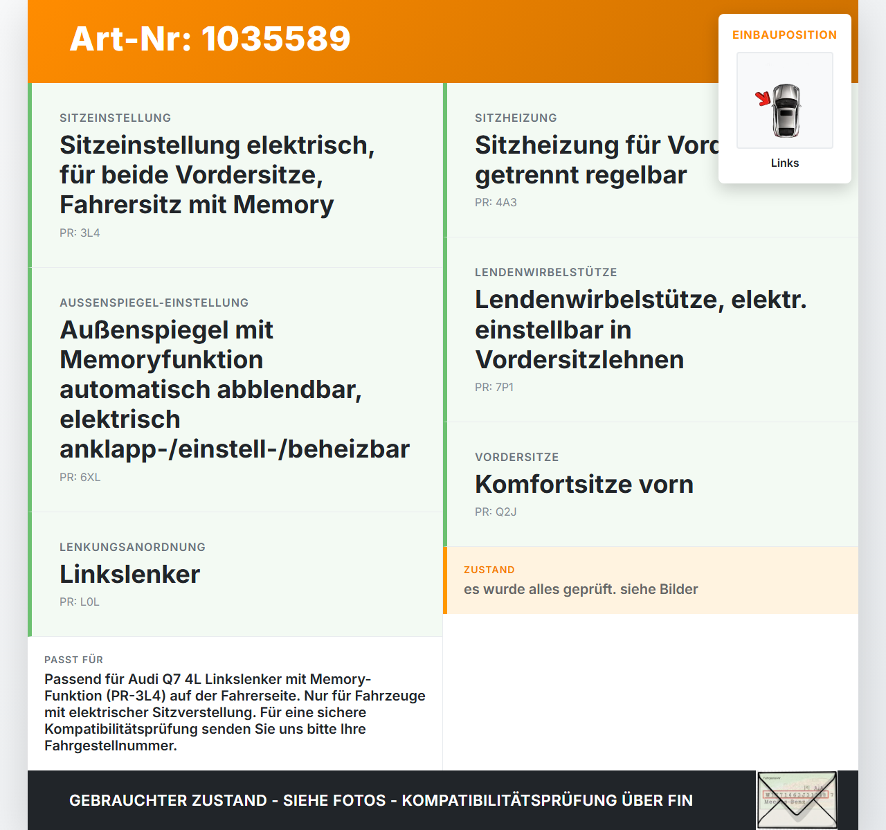 Audi Q7 4L 09-15 Schalter Links für Sitzverstellung Memory Audi Q7 4L 09-15 22.10.2012 4F1959769A gebraucht Vorschau 3
