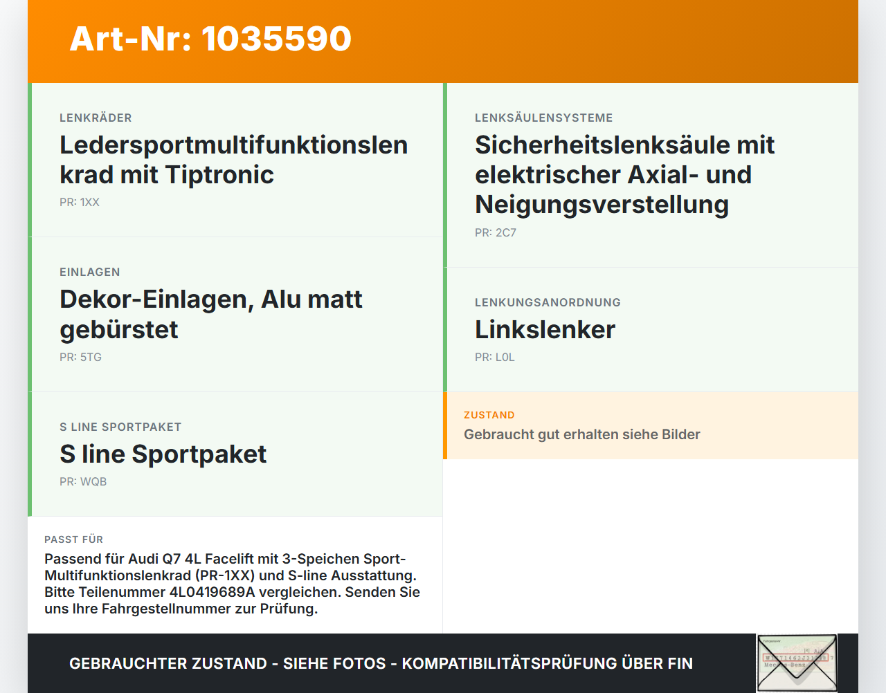 Audi Q7 4L 09-15 Blende Innen Zierleiste für Lenkrad Audi Q7 4L 09-15 22.10.2012 4L0419689A gebraucht Vorschau 3