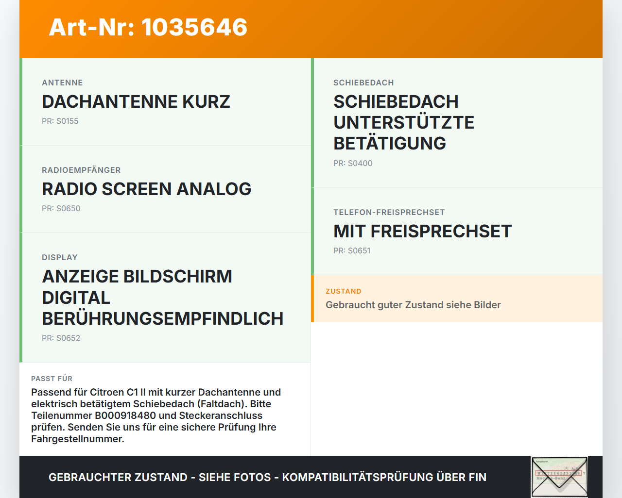 Citroen C1 II 14-18 Antennenfuß Dachantenne Antennenstab Citroen C1 II 14-18 01.01.2018 B000918480 gebraucht Vorschau 3