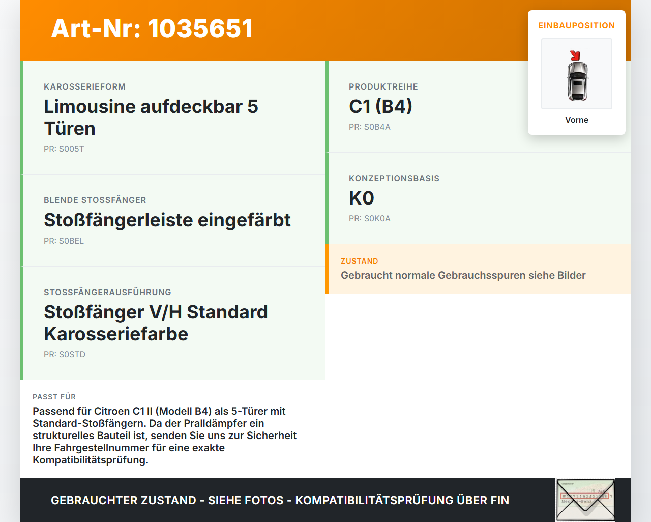 Citroen C1 II 14-18 Träger Pralldämpfer für Stoßstange Vorne Citroen C1 II 14-18 01.01.2018 B000790380 gebraucht Vorschau 3