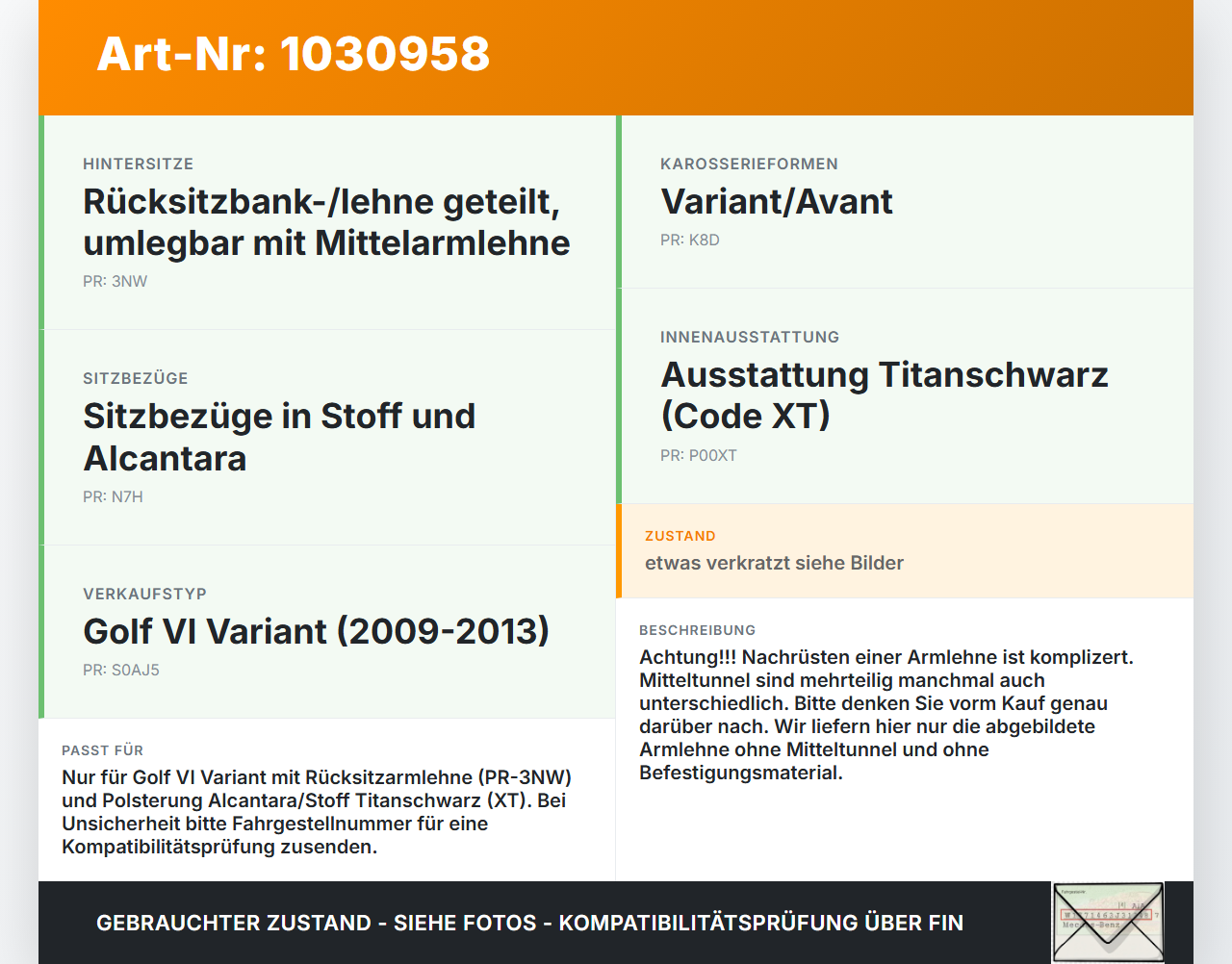 VW Golf VI 6 1K Variant 09-13 Armlehne Mittelarmlehne Auflage Rücksitzbank VW Golf VI 6 1K Variant 09-13 07.10.2010... Vorschau 3