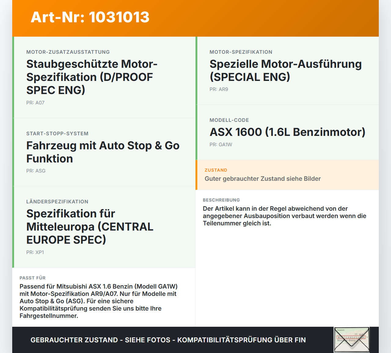 Mitsubishi ASX GAW 16-19 1,6 86KW Injektor Einspritzdüse Zyl.4 Mitsubishi ASX GAW 16-19 15.09.2017 gebraucht Vorschau 3