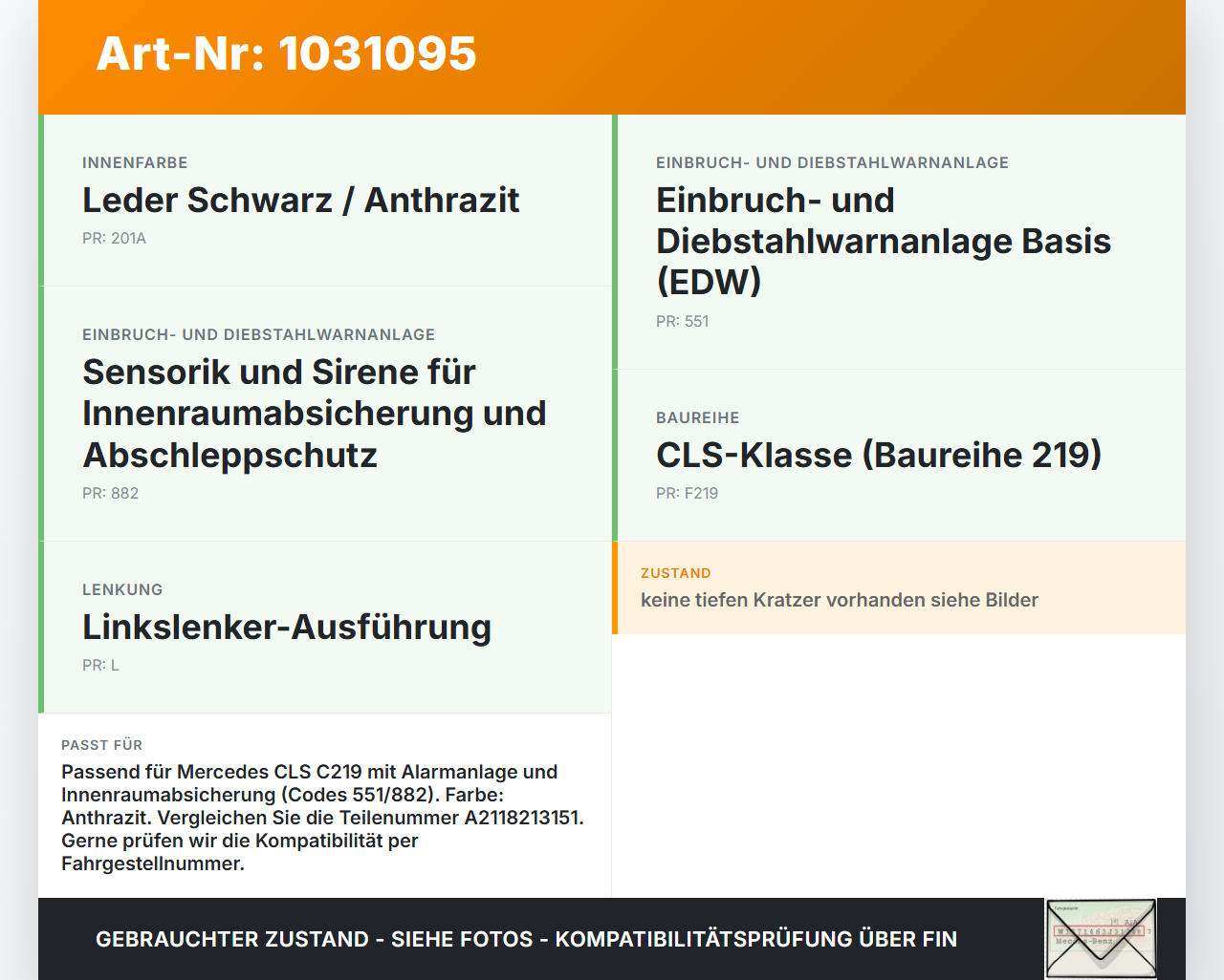 Mercedes C219 CLS 350 04-08 Schalter Alarm Innenraum Abschleppschutz Mercedes C219 CLS 350 04-08 09.12.2005... Vorschau 3