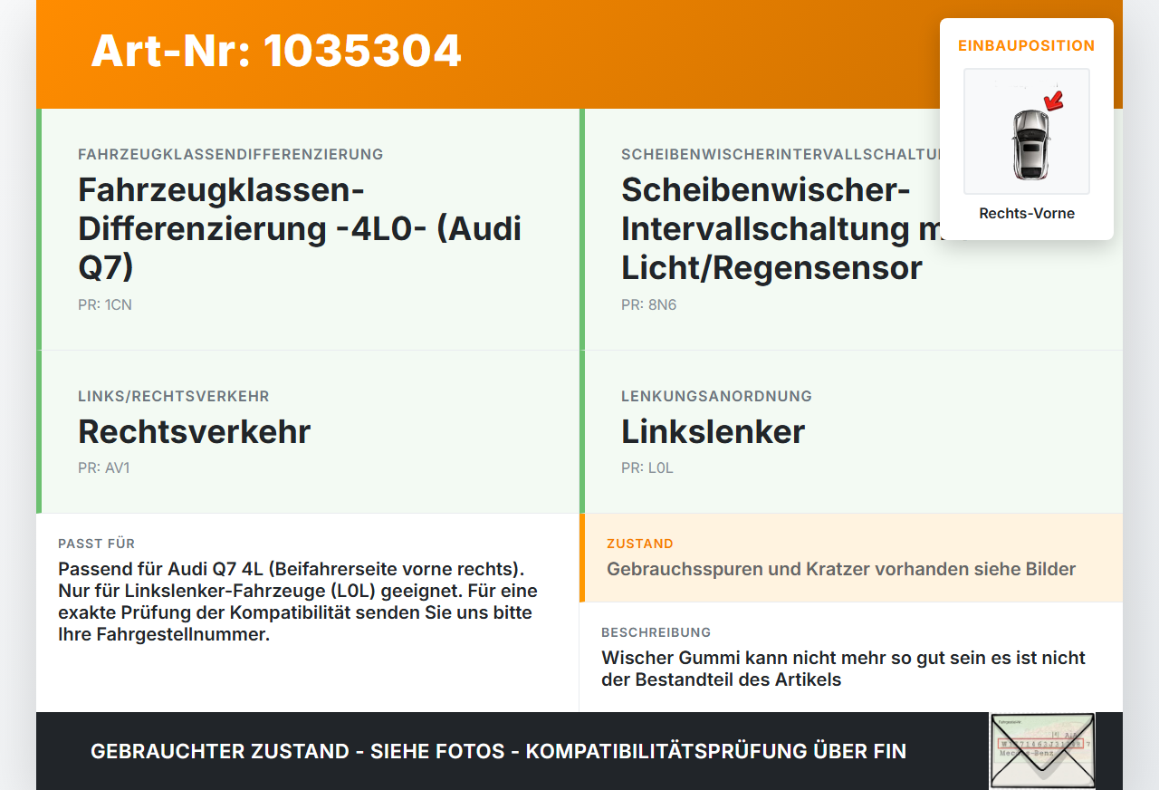 Audi Q7 4L 09-15 1x Scheibenwischer Wischarm Beifahrerseite Vorne Rechts Audi Q7 4L 09-15 22.10.2012 4L1955408B... Vorschau 3