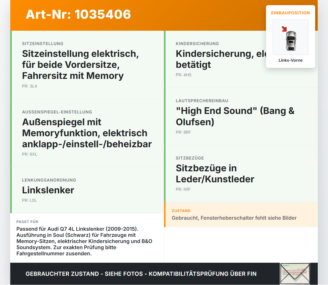Audi Q7 4L 09-15 Türverkleidung Türpappe Links Vorne Audi Q7 4L 09-15 22.10.2012 4L0867103AF 4L0867103AFWFA gebraucht Vorschau 3