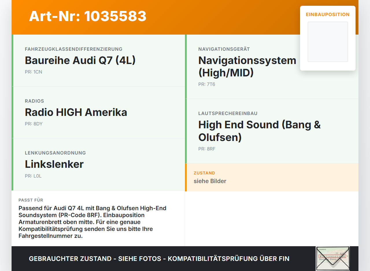 Audi Q7 4L 09-15 Lautsprecher Center für Armaturenbrett Orig. Band und & Olufsen Audi Q7 4L 09-15 22.10.2012... Vorschau 3