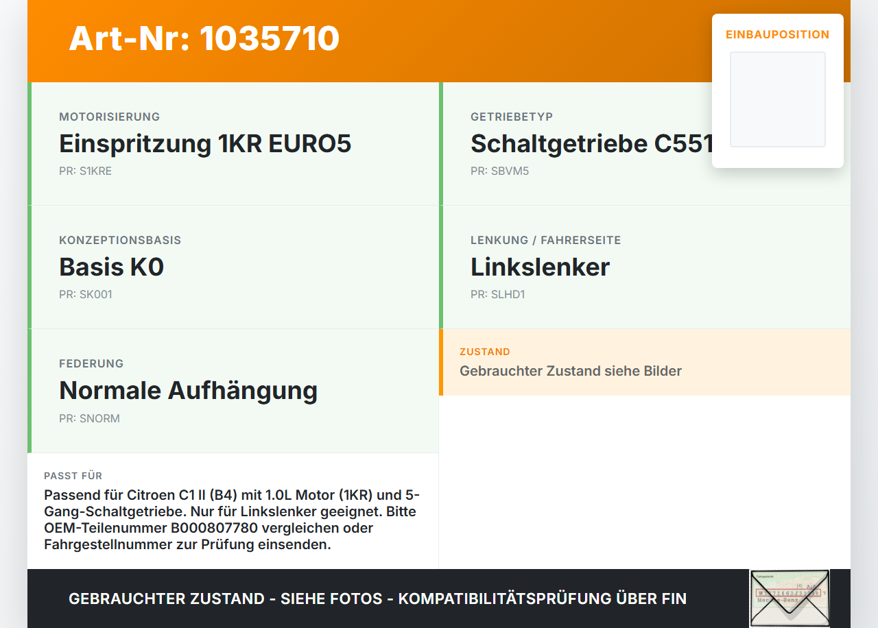 Citroen C1 II 14-18 1,0 53KW Achsträger Vorderachse Motorträger Citroen C1 II 14-18 01.01.2018 B000807780 gebraucht Vorschau 3