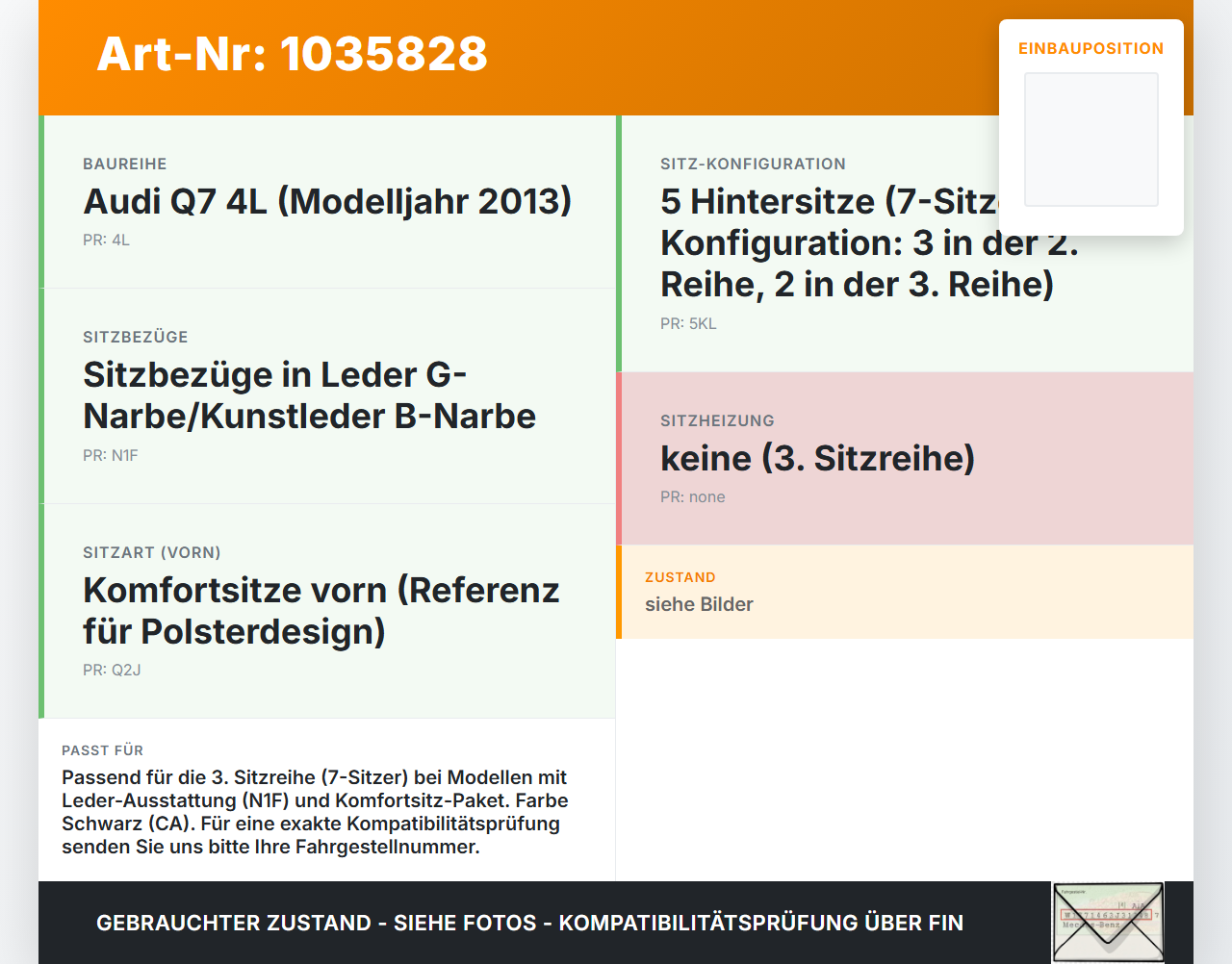 Audi Q7 4L 09-15 Rückenpolster für Rücksitzbank 3te Sitzreihe Audi Q7 4L 09-15 22.10.2012 4L0881775K gebraucht Vorschau 3