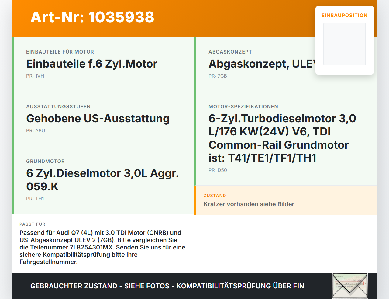 Audi Q7 4L 09-15 TDI 3,0 176KW Katalysator Kat Flexrohr Audi Q7 4L 09-15 22.10.2012 7L8254301M 7L8131690AF... Vorschau 3