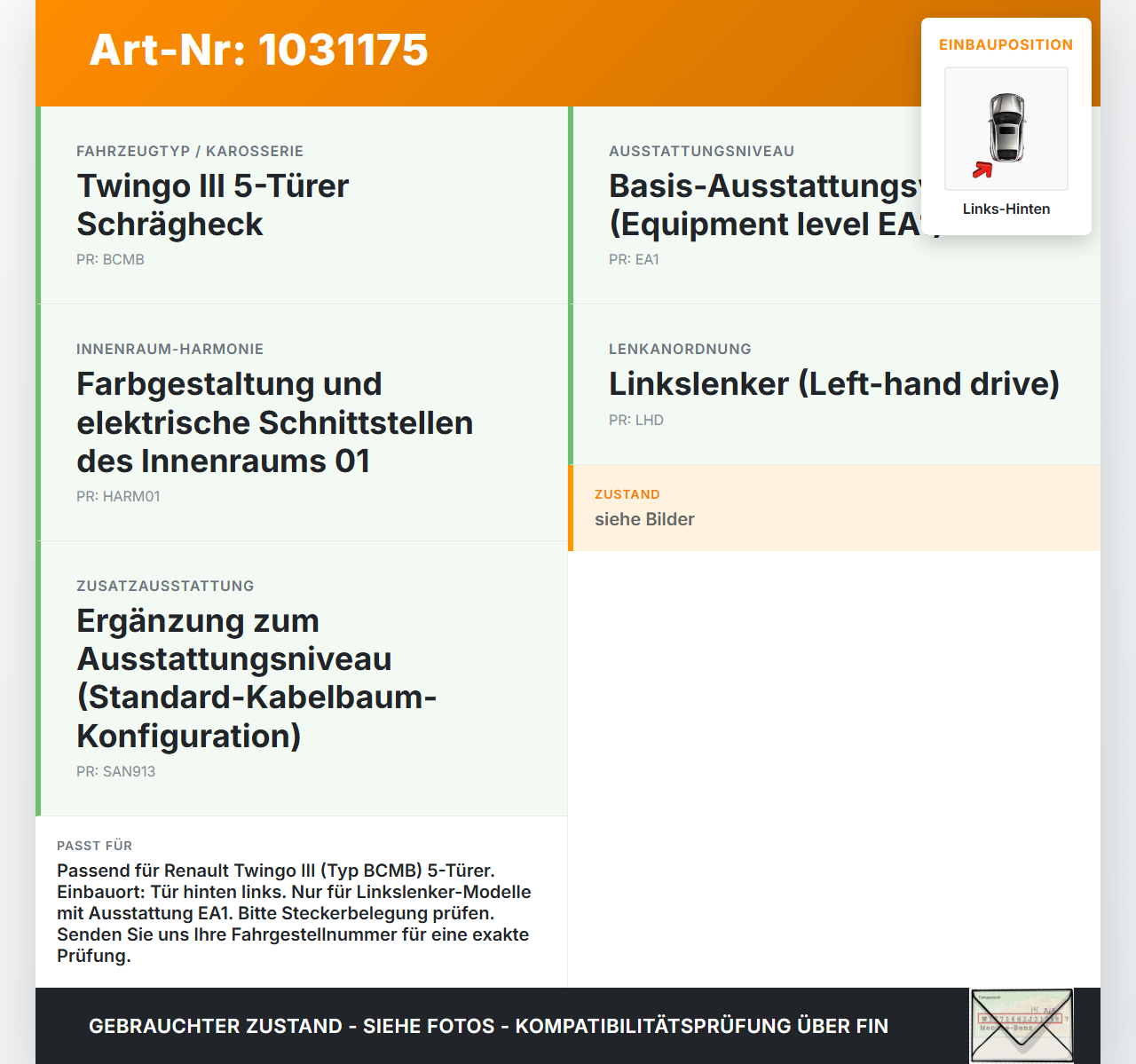Renault Twingo III BCM 14-19 5T Kabelbaum für Tür und Fensterheber Links Hinten Renault Twingo III BCM 14-19... Vorschau 3