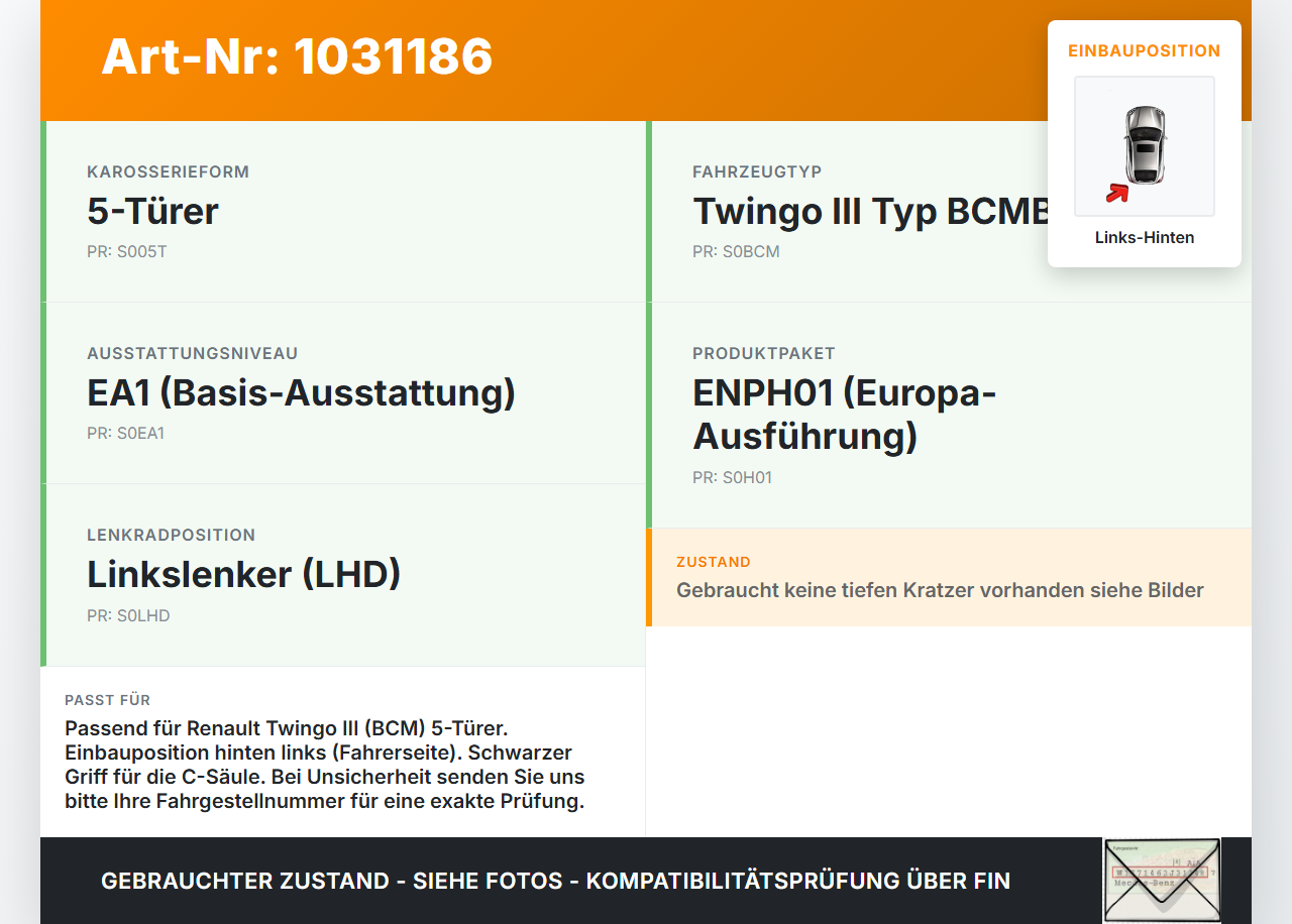Renault Twingo III BCM 14-19 5T Türgriff Griff aussen Links Hinten Renault Twingo III BCM 14-19 01.04.2017 gebraucht Vorschau 3