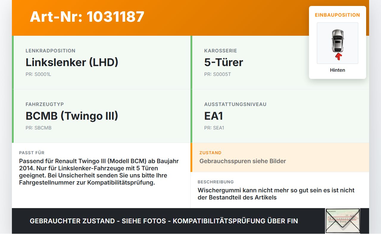 Renault Twingo III BCM 14-19 5T Heckwischer Scheibenwischer Hinten Wischarm Renault Twingo III BCM 14-19 01.04.2017... Vorschau 3