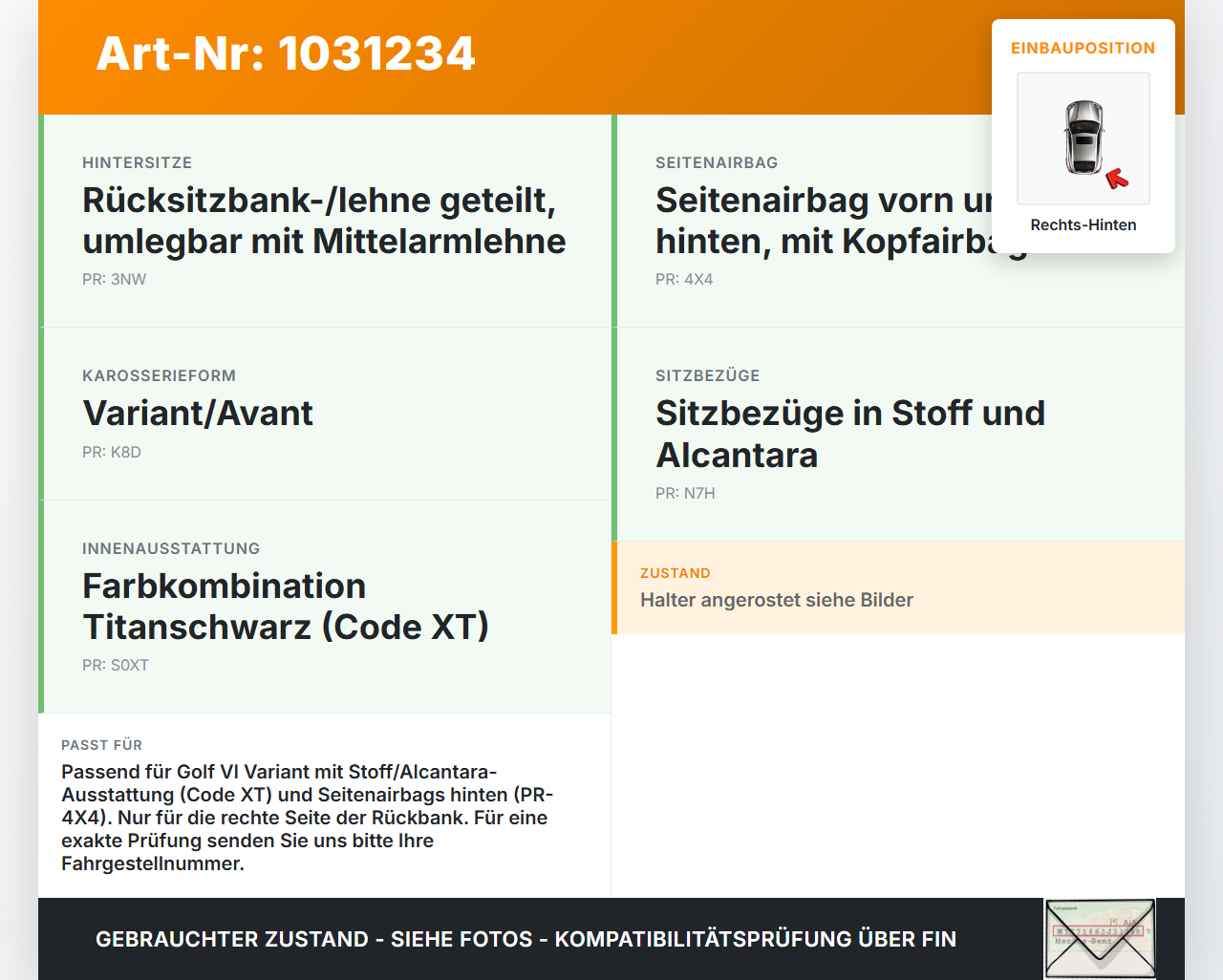 VW Golf VI 6 1K Variant 09-13 Seitenpolster Rücksitzbank Rechts Hinten VW Golf VI 6 1K Variant 09-13 07.10.2010... Vorschau 3