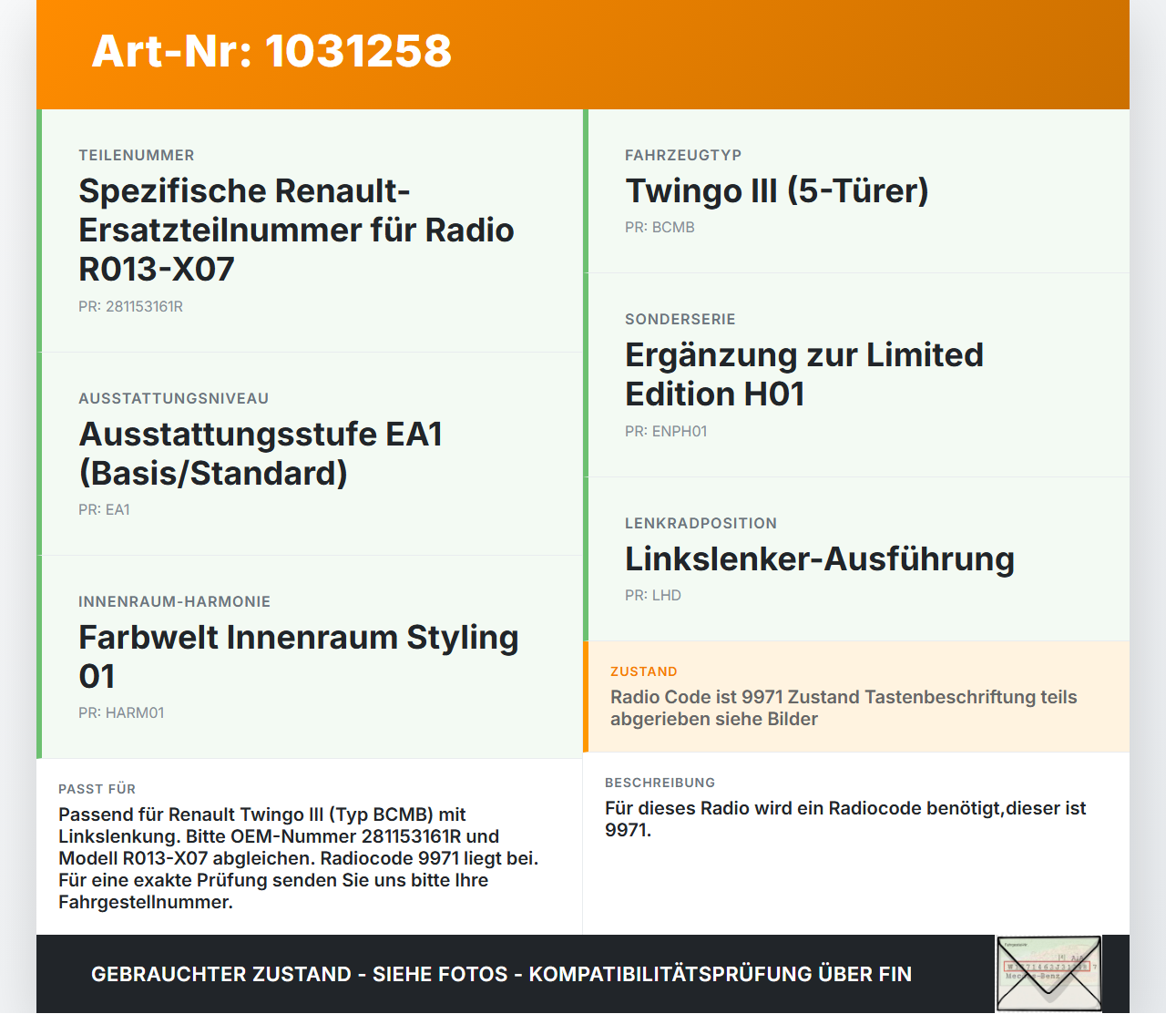 Renault Twingo III BCM 14-19 Autoradio R013-X07 Renault Twingo III BCM 14-19 01.04.2017 281153161R gebraucht Vorschau 3