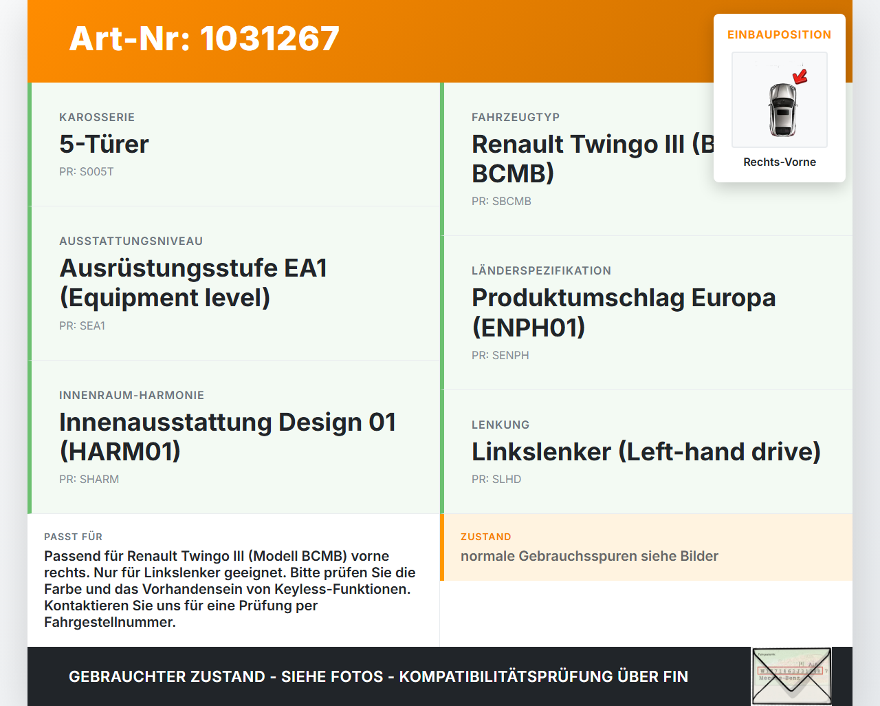 Renault Twingo III BCM 14-19 5T Türgriff Griff aussen Rechts Vorne Renault Twingo III BCM 14-19 01.04.2017 gebraucht Vorschau 3