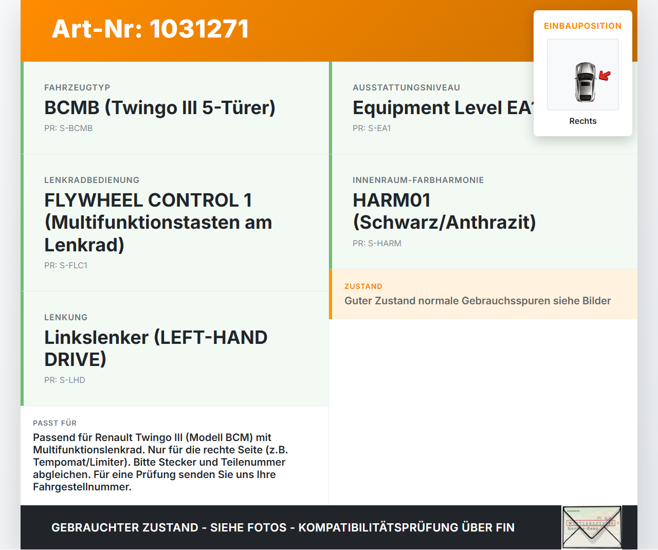 Renault Twingo III BCM 14-19 Lenkradschalter Multifunktionstasten Schalter für Lenkrad Rechts Renault Twingo III... Vorschau 3
