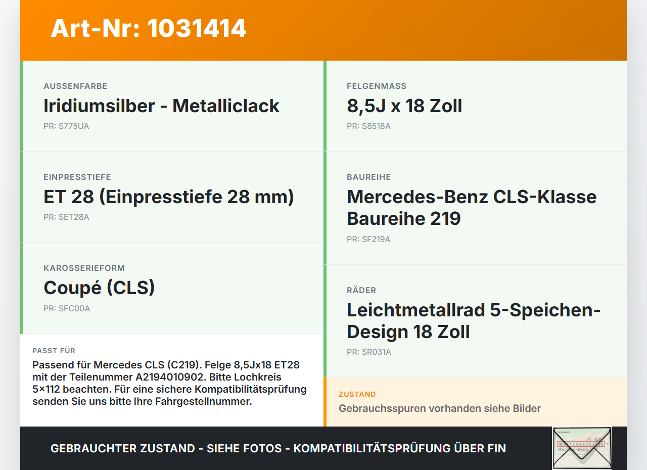 Mercedes C219 CLS 350 04-08 1x Felge Alufelge 5X112 8.5X18Zoll ET28 Mercedes C219 CLS 350 04-08 09.12.2005... Vorschau 3