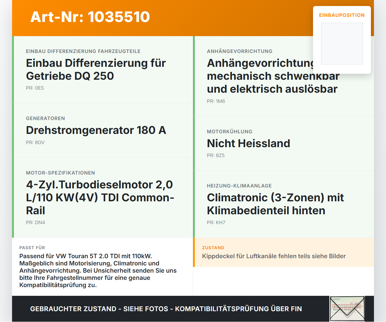 VW Touran II 5T 15-22 2,0 110KW Lüfter Ventilator f. Kühler VW Touran II 5T 15-22 11.03.2016 3Q0121203A 3Q0959455... Vorschau 3