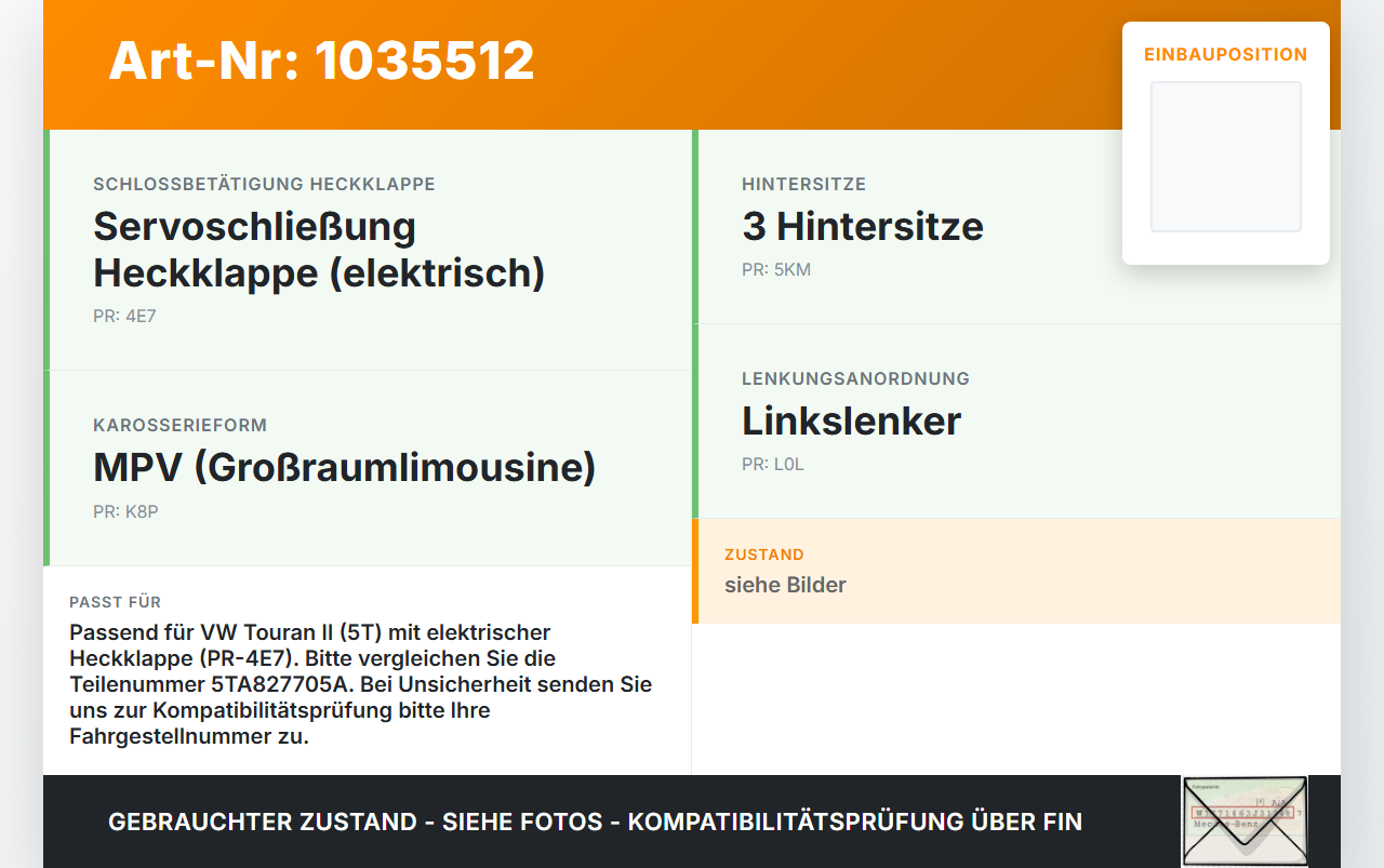 VW Touran II 5T 15-22 Dichtung Rahmen für Heckklappe Kofferraum VW Touran II 5T 15-22 11.03.2016 5TA827705A... Vorschau 3