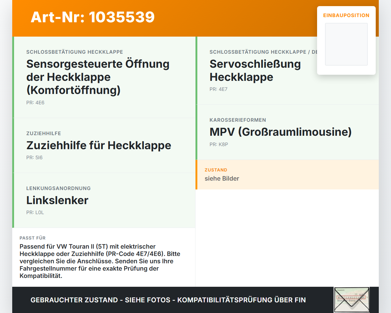 VW Touran II 5T 15-22 Zuziehhilfe Stellmotor für Heckklappe Heckklappenschloss VW Touran II 5T 15-22 11.03.2016... Vorschau 3
