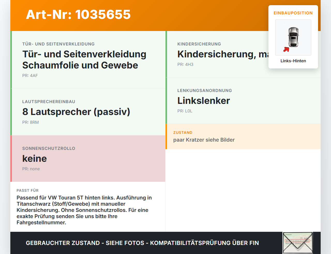 VW Touran II 5T 15-22 Türverkleidung Türpappe Links Hinten Titanschwarz VW Touran II 5T 15-22 11.03.2016... Vorschau 3