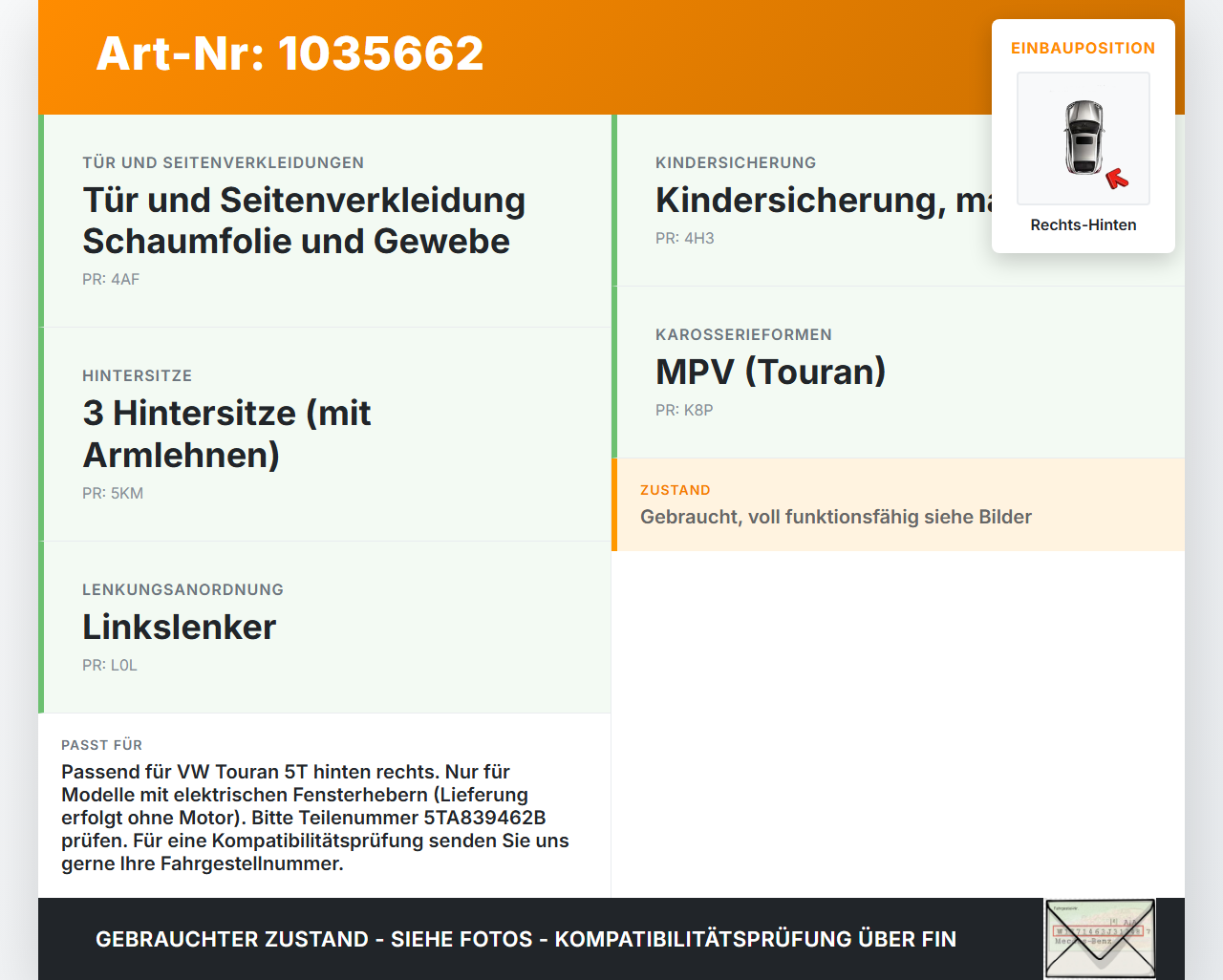 VW Touran II 5T 15-22 Fensterheber o. FH-Motor Hinten Rechts VW Touran II 5T 15-22 11.03.2016 5TA839462B 5TA839462... Vorschau 3