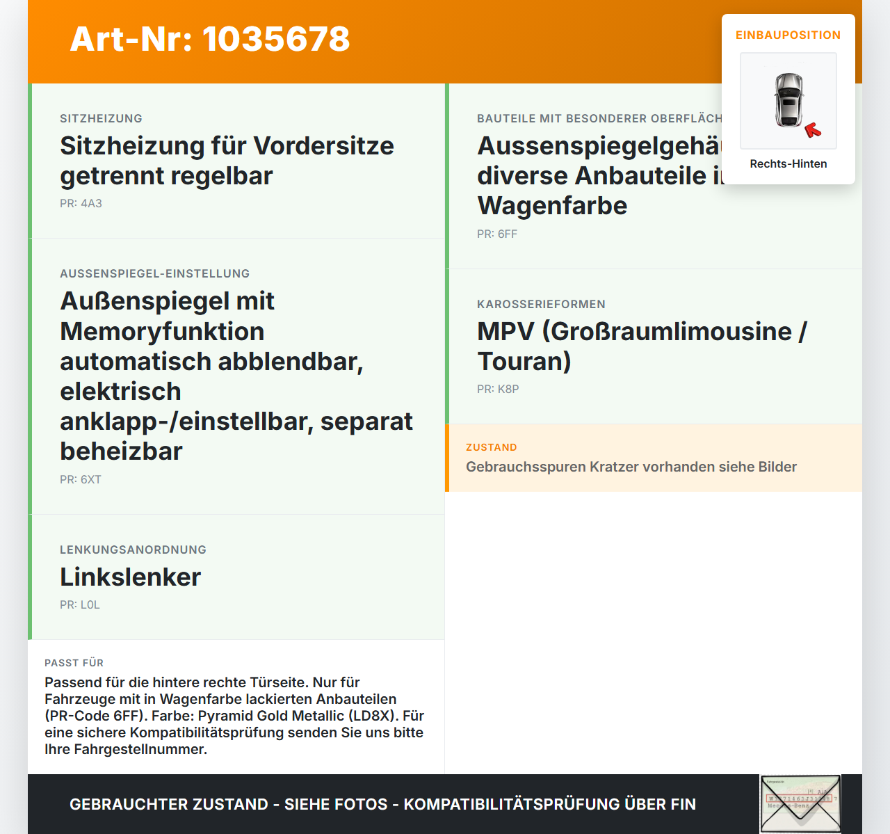 VW Touran II 5T 15-22 Kappe für Türgriff Griff aussen Rechts Hinten LD8X VW Touran II 5T 15-22 11.03.2016... Vorschau 3
