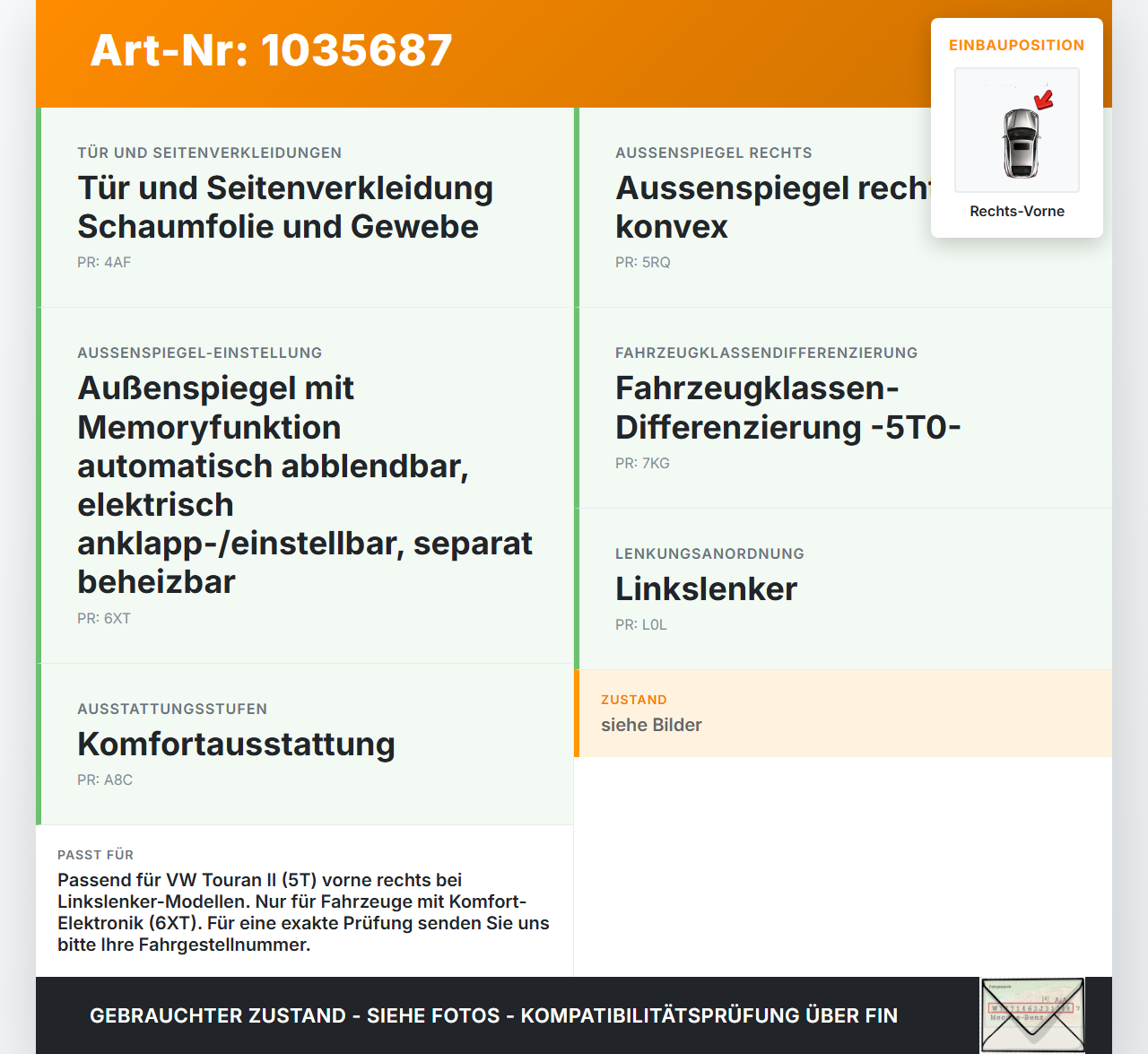 VW Touran II 5T 15-22 Fensterheber o. FH-Motor Rechts Vorne VW Touran II 5T 15-22 11.03.2016 5TA837462 36.237.000... Vorschau 3