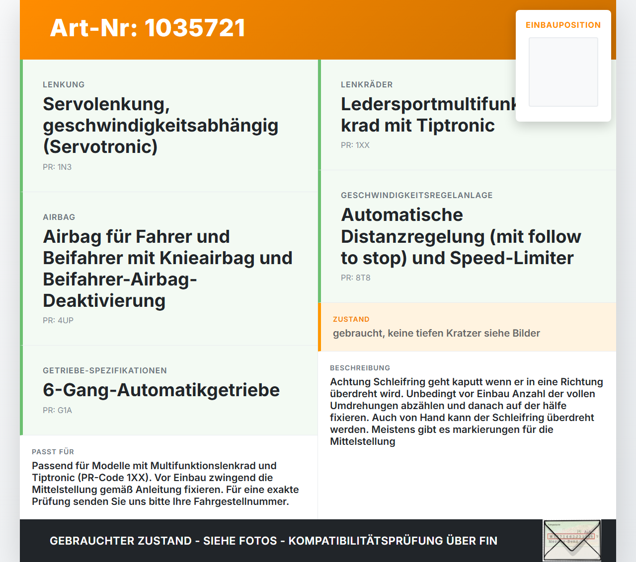 VW Touran II 5T 15-22 Airbag Schleifring Wickelfeder VW Touran II 5T 15-22 11.03.2016 5Q0953549E 10117196-01 gebraucht Vorschau 3