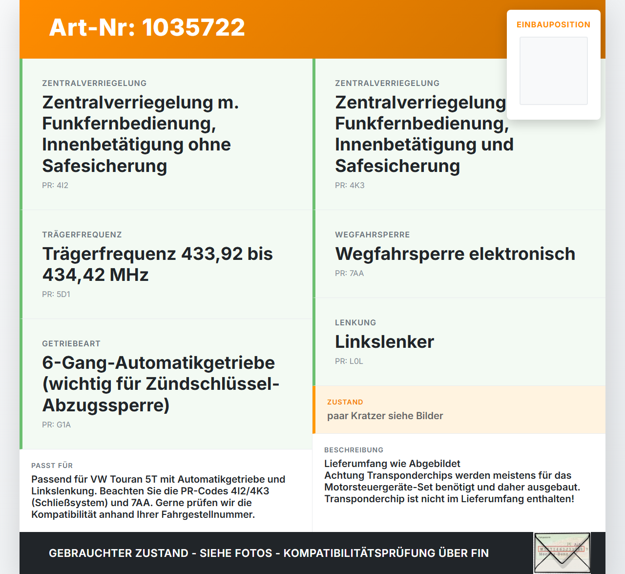 VW Touran II 5T 15-22 Schliesszylinder Zündschloss Schlüssel Schliessanlage VW Touran II 5T 15-22 11.03.2016... Vorschau 3
