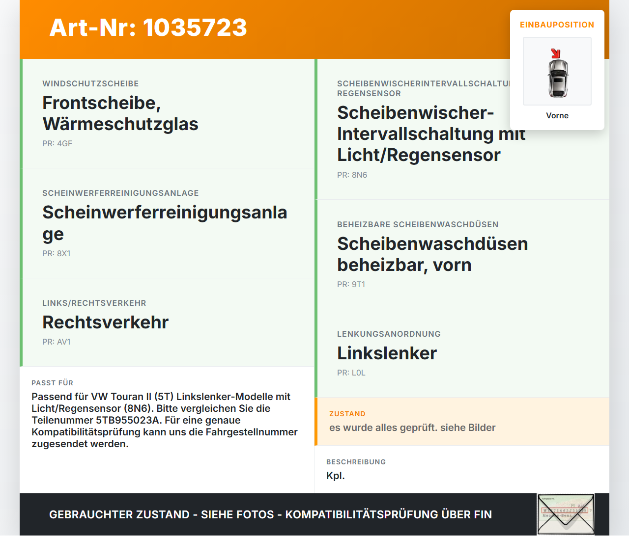VW Touran II 5T 15-22 Wischermotor mit Wischergestänge Vorne VW Touran II 5T 15-22 11.03.2016 5TB955023A 3397021898... Vorschau 3