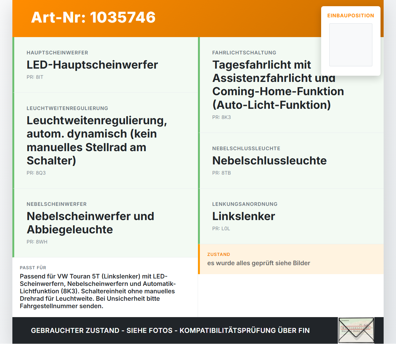 VW Touran II 5T 15-22 Lichtschalter Schalter VW Touran II 5T 15-22 11.03.2016 5G0941431BD 04660504 gebraucht Vorschau 3