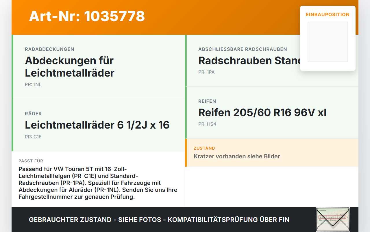 VW Touran II 5T 15-22 Radnabenabdeckung Rad Nabenabdeckung Nabenblende VW Touran II 5T 15-22 11.03.2016 5G0601171... Vorschau 3