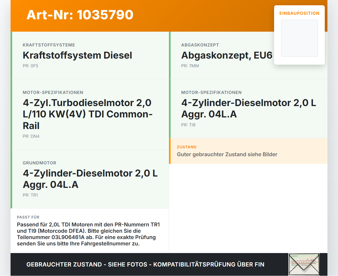 VW Touran II 5T 15-22 2,0 110KW Luftmassenmesser VW Touran II 5T 15-22 11.03.2016 03L906461A F00C268010 gebraucht Vorschau 3