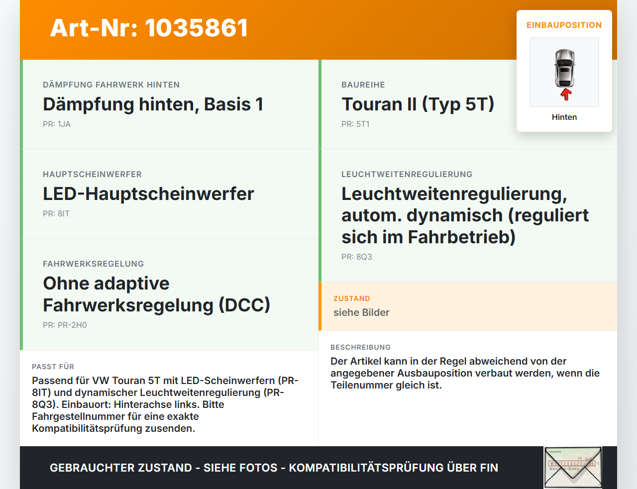 VW Touran II 5T 15-22 Xenon LWR Sensor Neigung Hinten VW Touran II 5T 15-22 11.03.2016 5Q0512521J 5Q0907503 gebraucht Vorschau 3