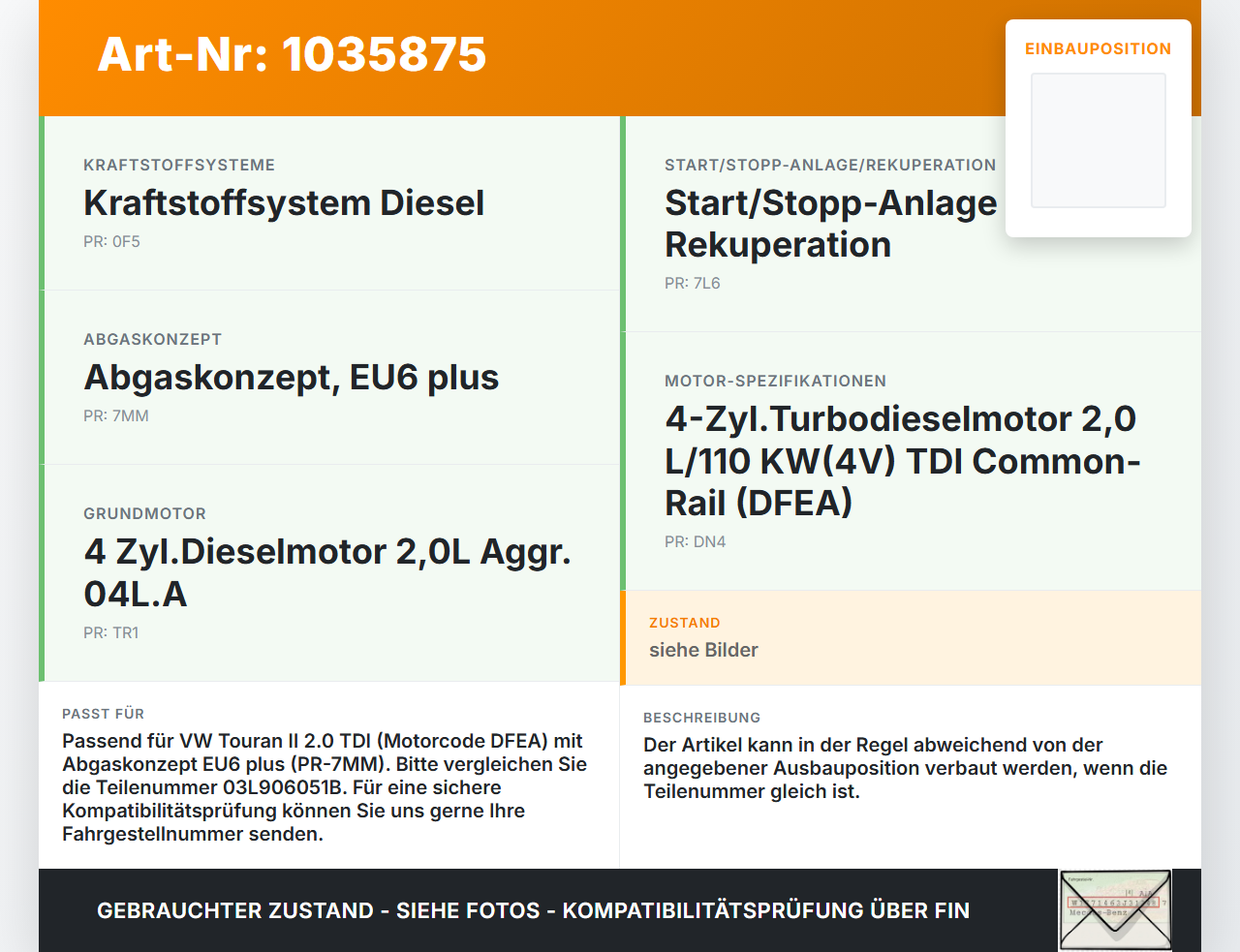 VW Touran II 5T 15-22 2,0 110KW DFEA Differenzdrucksensor VW Touran II 5T 15-22 11.03.2016 03L906051B 81MPP05-02... Vorschau 3