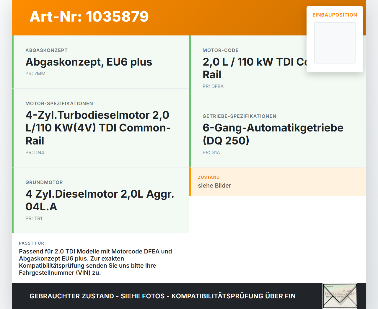 VW Touran II 5T 15-22 2,0 110KW Lambdasonde Abgassensor Sauerstoffsonde VW Touran II 5T 15-22 11.03.2016 04L906262M... Vorschau 3