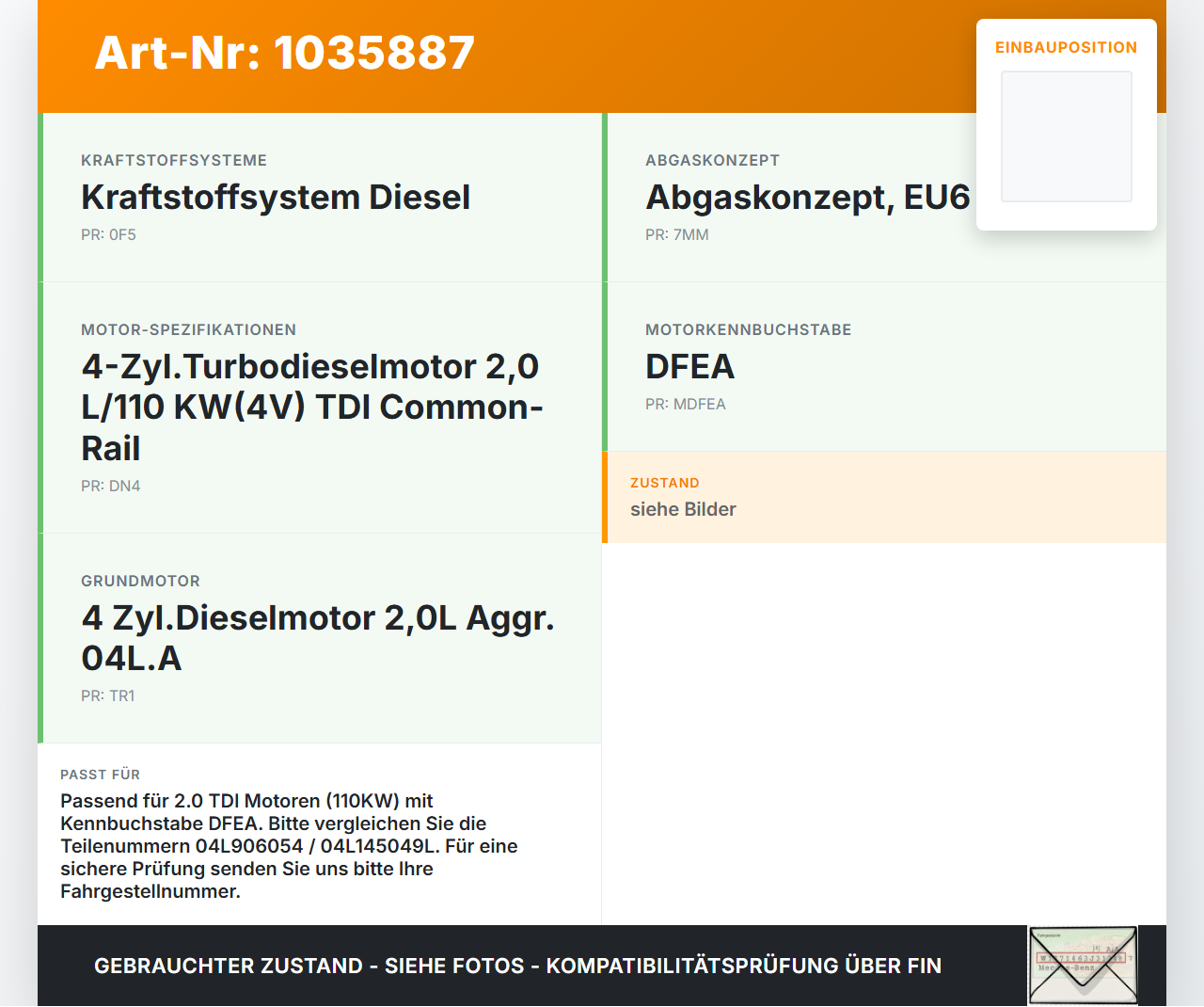 VW Touran II 5T 15-22 2,0 110KW Railsensor Drucksensor VW Touran II 5T 15-22 11.03.2016 04L906054 gebraucht Vorschau 3