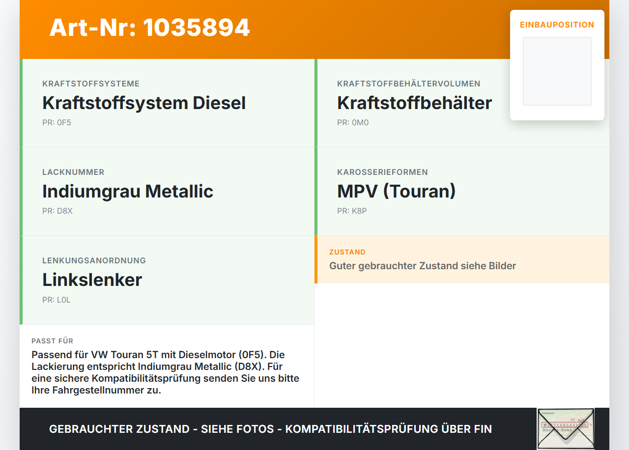 VW Touran II 5T 15-22 2,0 110KW Tankstutzen Tank VW Touran II 5T 15-22 11.03.2016 5TA809857A 5TA809857AD8X gebraucht Vorschau 3