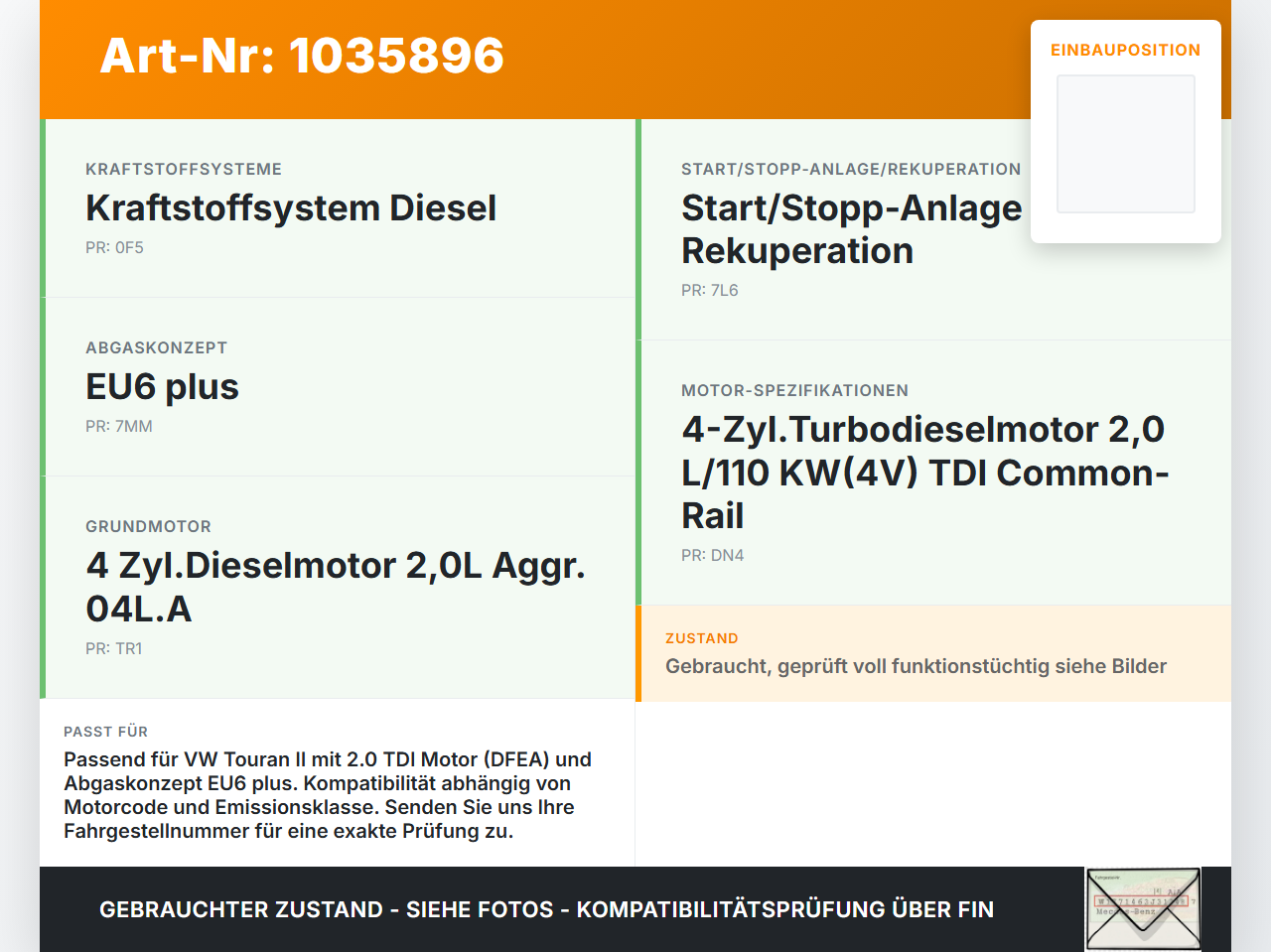 VW Touran II 5T 15-22 Abgastemperatursensor Abgassonde Temperaturgeber VW Touran II 5T 15-22 11.03.2016 04L906088AE... Vorschau 3